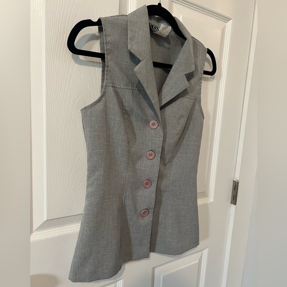 Vintage Gray Sleeveless Fitted Waistcoat Vest - Picture 3 of 15
